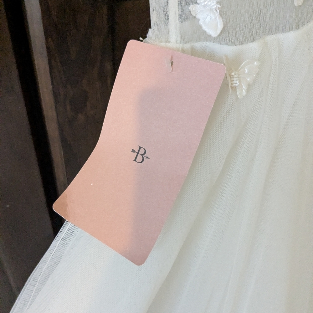BHLDN White Sheer Butterfly Lace Bodice Wedding Dress Size 10 - Picture 8 of 12